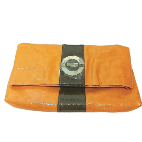 Elizabeth Grant Patent Leather Handbag 14" Caramel And Brown - Picture 2 of 5